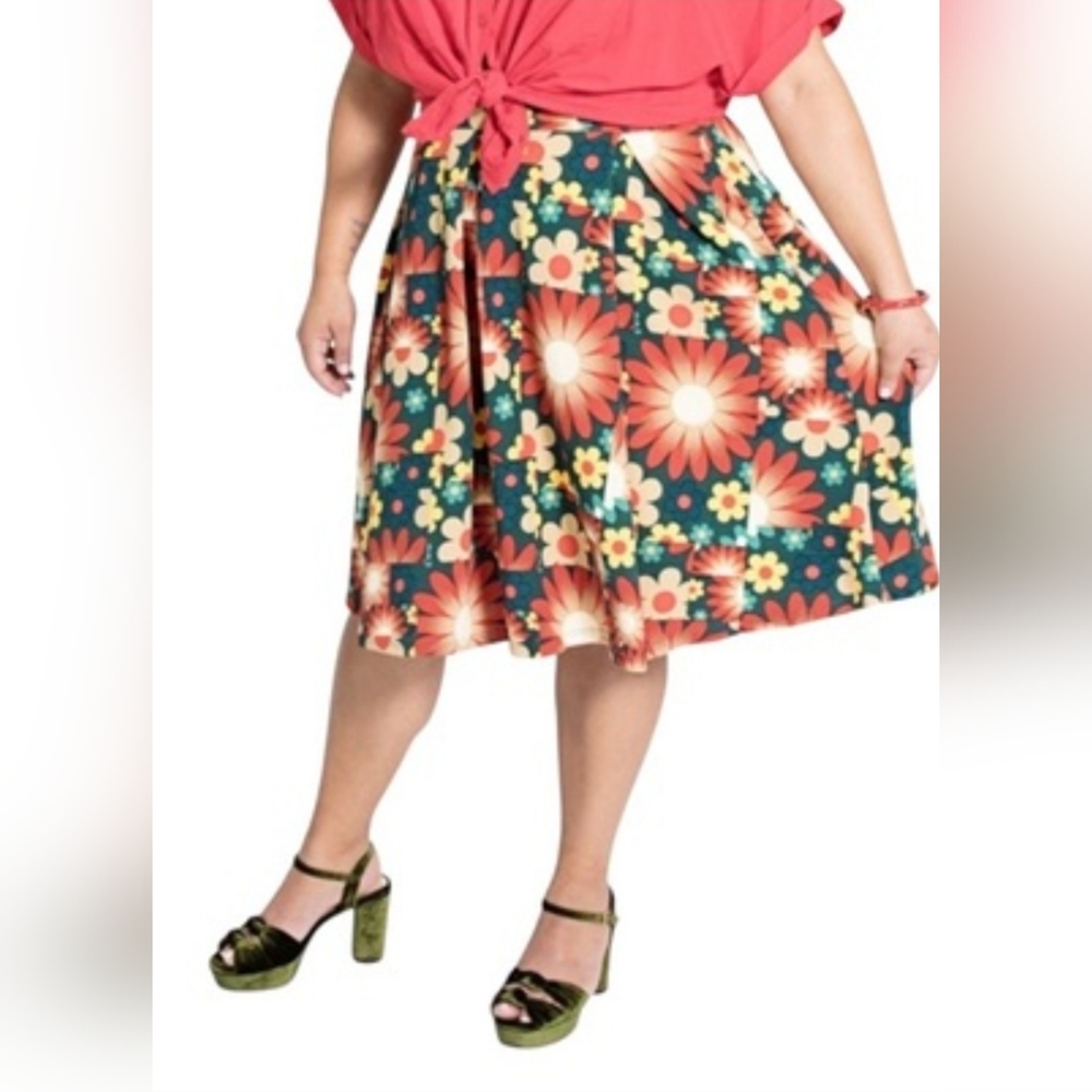 Womens Nwt‎ Lularoe Madison Floral Pocket Colorful Aztec Midi Skirt
